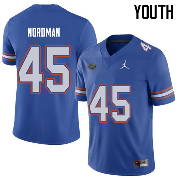 NCAA Florida Gators Charles Nordman Youth #45 Jordan Brand Royal Stitched Authentic College Football Jersey TUQ0464JY